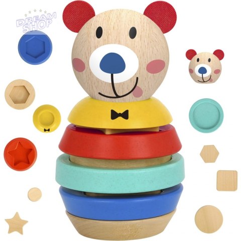 TOOKY TOY Drewniana Układanka Piramidka Kształty Miś 11 el. TOOKY TOY Drewniana Układanka Piramidka Kształty Miś 11 el.
