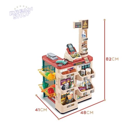 WOOPIE Sklep Supermarket z Wózkiem Sklepowym Waga Kasa Skaner + 48 Akc.