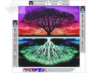 Haft Diamentowy, Obraz, Mozaika Diamentowa Diamond Painting, DRZEWO - ODBICIE LUSTRZANE 30x30cm