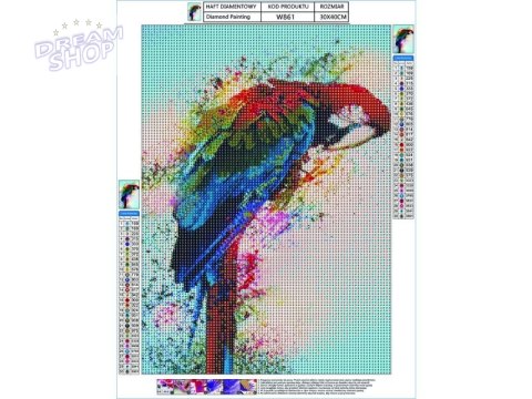 Haft Diamentowy, Obraz, Mozaika Diamentowa Diamond Painting, PAPUGA 30x40cm Haft Diamentowy, Obraz, Mozaika Diamentowa Diamond Painting, PAPUGA 30x40cm