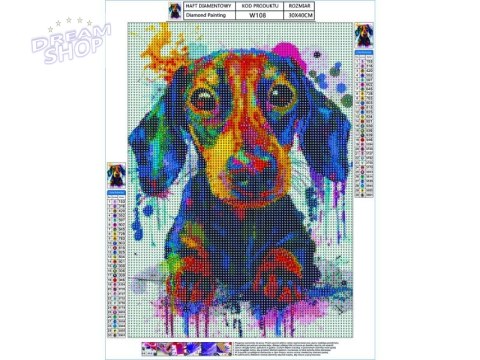 Haft Diamentowy, Obraz, Mozaika Diamentowa Diamond Painting, PIES W KOLORZE 30x40cm Haft Diamentowy, Obraz, Mozaika Diamentowa Diamond Painting, PIES W KOLORZE 30x40cm