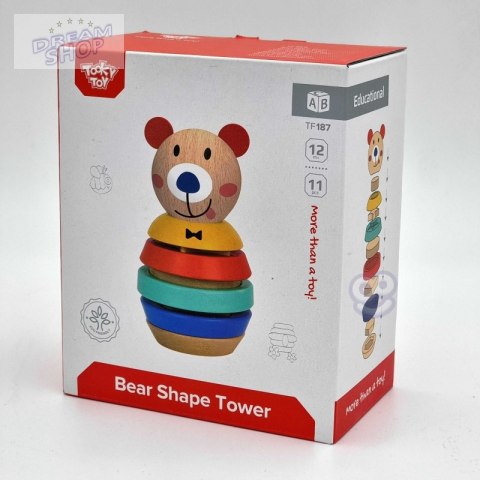 TOOKY TOY Drewniana Układanka Piramidka Kształty Miś 11 el. TOOKY TOY Drewniana Układanka Piramidka Kształty Miś 11 el.