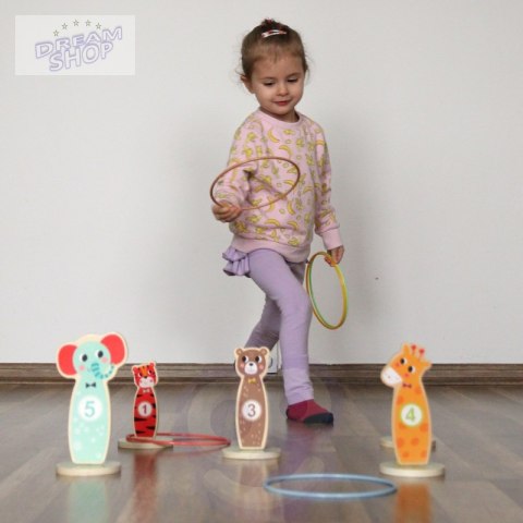 Tooky Toy Drewniana Gra Zręcznościowa Rzut do Celu Zwierzątka 15 el.