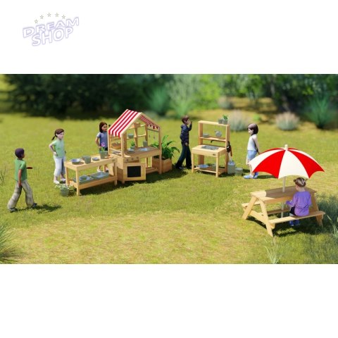 CLASSIC WORLD EDU Drewniany Stolik Piknikowy z Parasolem CLASSIC WORLD EDU Drewniany Stolik Piknikowy z Parasolem