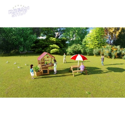 CLASSIC WORLD EDU Drewniany Stolik Piknikowy z Parasolem CLASSIC WORLD EDU Drewniany Stolik Piknikowy z Parasolem