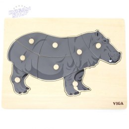 VIGA Drewniane Puzzle Montessori Hipopotam z Pinezkami