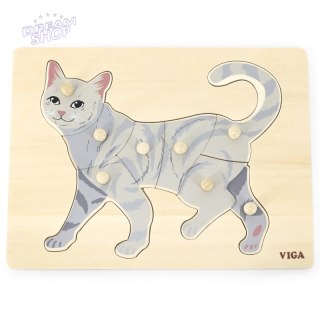 VIGA Drewniane Puzzle Montessori Kot z Pinezkami