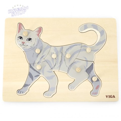 VIGA Drewniane Puzzle Montessori Kot z Pinezkami VIGA Drewniane Puzzle Montessori Kot z Pinezkami