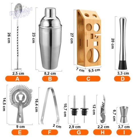 Zestaw barmański shaker do drinków BRADFORD 10 elementów Zestaw barmański shaker do drinków BRADFORD 10 elementów