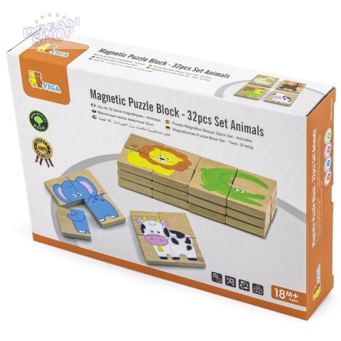 Drewniane Puzzle Magnetyczne Zwierzęta Układanka Viga Toys