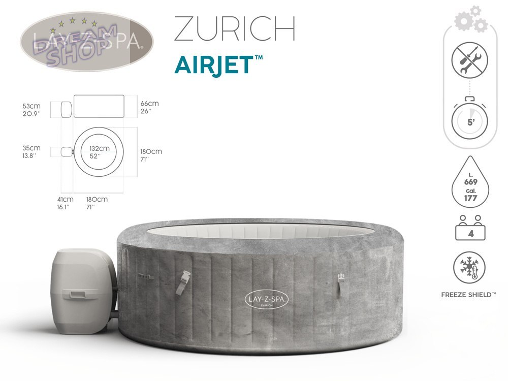 Bestway Lay-Z-Spa Zurich jacuzzi 2-4os 180cm 60065 Bestway Lay-Z-Spa Zurich jacuzzi 2-4os 180cm 60065