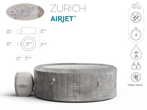 Bestway Lay-Z-Spa Zurich jacuzzi 2-4os 180cm 60065 Bestway Lay-Z-Spa Zurich jacuzzi 2-4os 180cm 60065