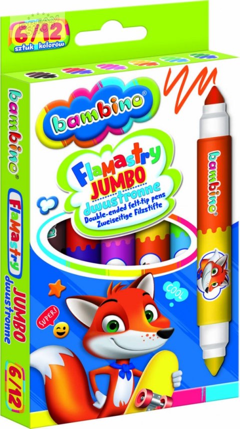BAMBINO Flamastry dwustronne Jumbo 6 sztuk/12 kolorów BAMBINO Flamastry dwustronne Jumbo 6 sztuk/12 kolorów