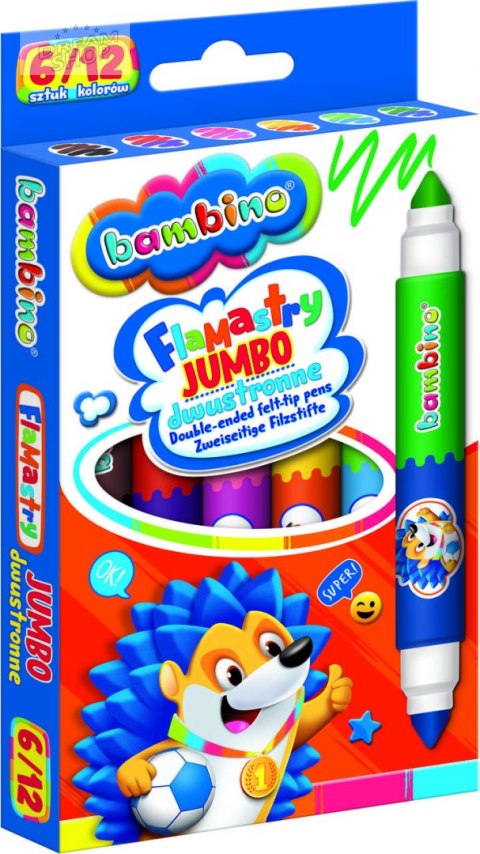 BAMBINO Flamastry dwustronne Jumbo 6 sztuk/12 kolorów BAMBINO Flamastry dwustronne Jumbo 6 sztuk/12 kolorów