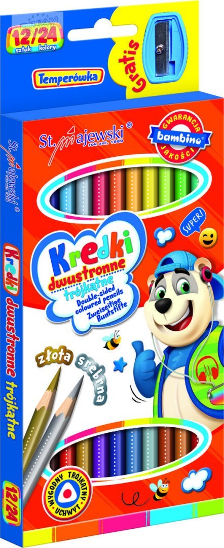 BAMBINO Kredki szkolne trójkątne dwustronne 12/24 kolory + temperówka BAMBINO Kredki szkolne trójkątne dwustronne 12/24 kolory + temperówka
