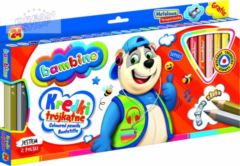 BAMBINO Kredki trójkątne w oprawie drewnianej 24 kolorów + temperówka BAMBINO Kredki trójkątne w oprawie drewnianej 24 kolorów + temperówka