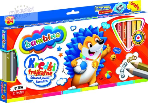 BAMBINO Kredki trójkątne w oprawie drewnianej 24 kolorów + temperówka BAMBINO Kredki trójkątne w oprawie drewnianej 24 kolorów + temperówka