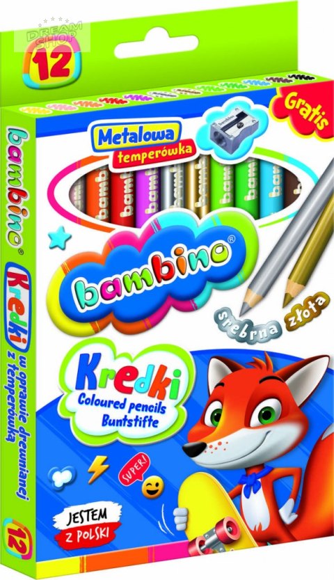 BAMBINO Kredki w oprawie drewnianej 12 kolorów + temperówka