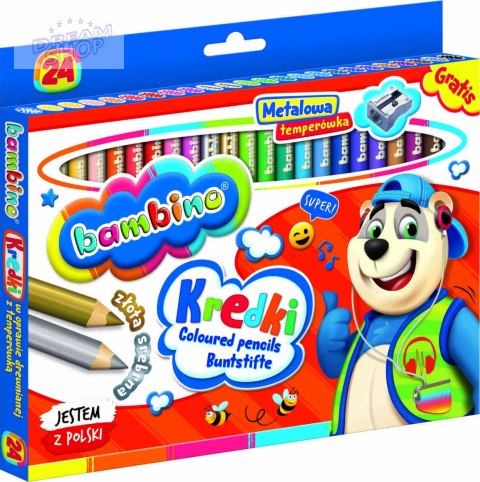 BAMBINO Kredki w oprawie drewnianej 24 kolory + temperówka BAMBINO Kredki w oprawie drewnianej 24 kolory + temperówka