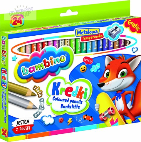 BAMBINO Kredki w oprawie drewnianej 24 kolory + temperówka BAMBINO Kredki w oprawie drewnianej 24 kolory + temperówka