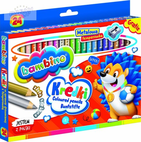 BAMBINO Kredki w oprawie drewnianej 24 kolory + temperówka BAMBINO Kredki w oprawie drewnianej 24 kolory + temperówka