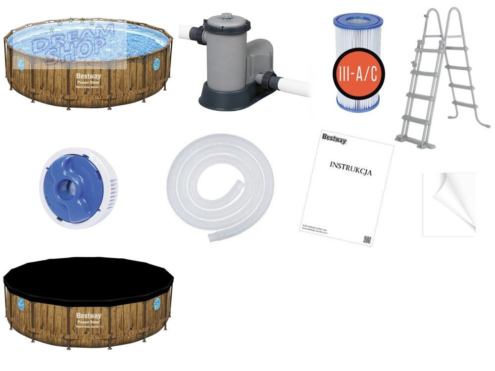 Bestway Basen stelażowy drewno 488x122 11w1 56725 Bestway Basen stelażowy drewno 488x122 11w1 56725