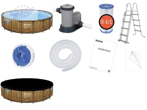 Bestway Basen stelażowy drewno 549x122 11w1 56977 Bestway Basen stelażowy drewno 549x122 11w1 56977