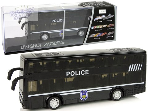 Autobus Policyjny Dwupiętrowy Czarny z Naciągiem Dźwięk Autobus Policyjny Dwupiętrowy Czarny z Naciągiem Dźwięk