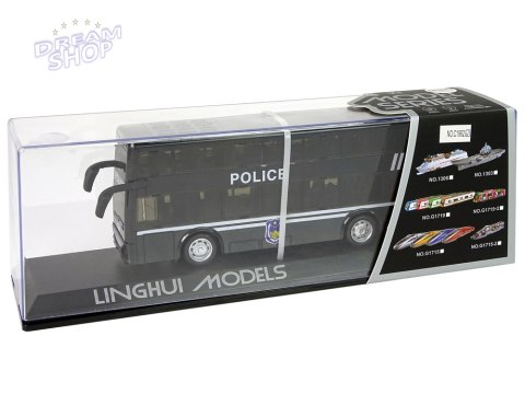 Autobus Policyjny Dwupiętrowy Czarny z Naciągiem Dźwięk Autobus Policyjny Dwupiętrowy Czarny z Naciągiem Dźwięk