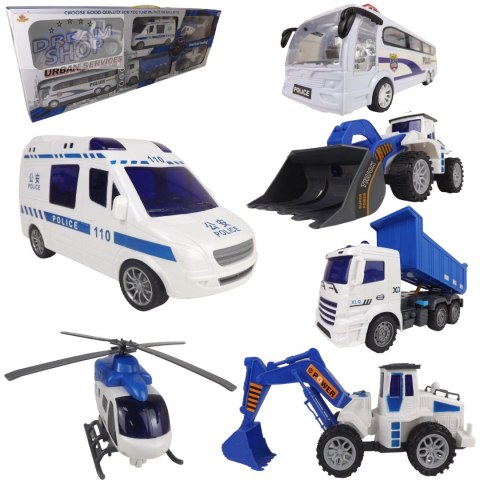 Zestaw samochodów 6 autek policja ruchome el. 6J
