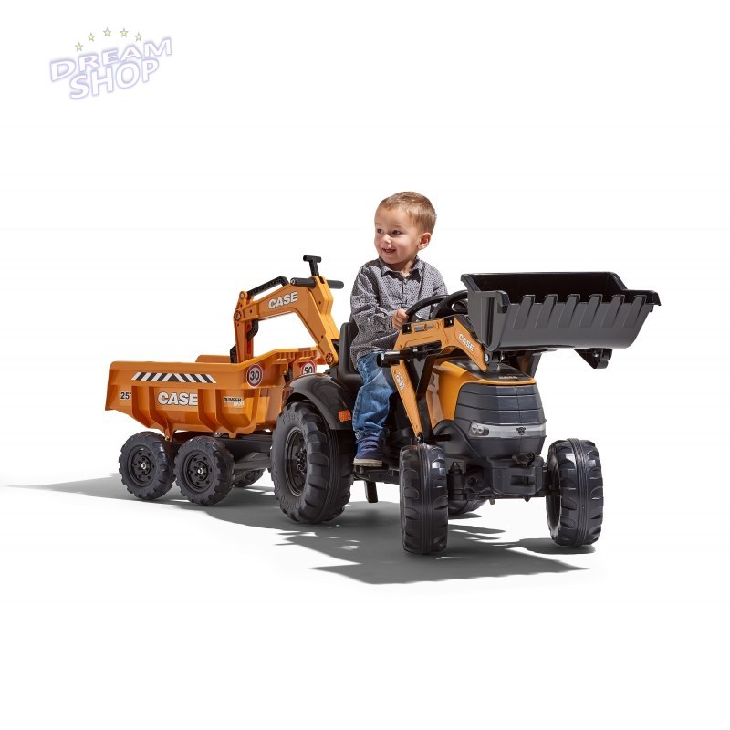 FALK Traktor Case IH Backhoe Pomarańczowy z Przyczepką Ruchoma Łyżka od 3 Lat FALK Traktor Case IH Backhoe Pomarańczowy z Przyczepką Ruchoma Łyżka od 3 Lat