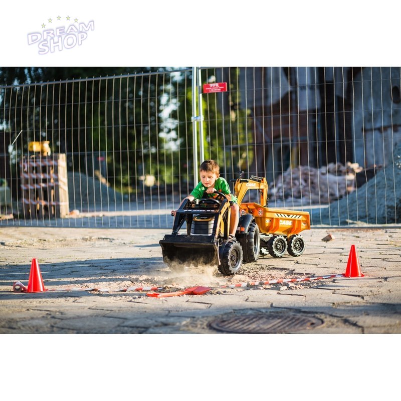 FALK Traktor Case IH Backhoe Pomarańczowy z Przyczepką Ruchoma Łyżka od 3 Lat FALK Traktor Case IH Backhoe Pomarańczowy z Przyczepką Ruchoma Łyżka od 3 Lat