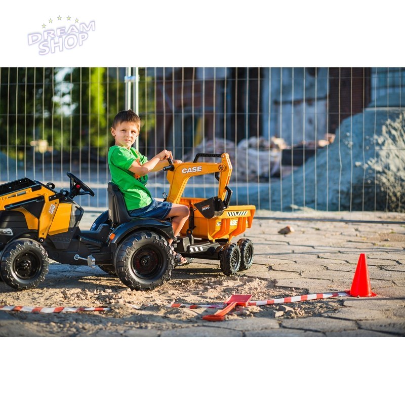 FALK Traktor Case IH Backhoe Pomarańczowy z Przyczepką Ruchoma Łyżka od 3 Lat FALK Traktor Case IH Backhoe Pomarańczowy z Przyczepką Ruchoma Łyżka od 3 Lat