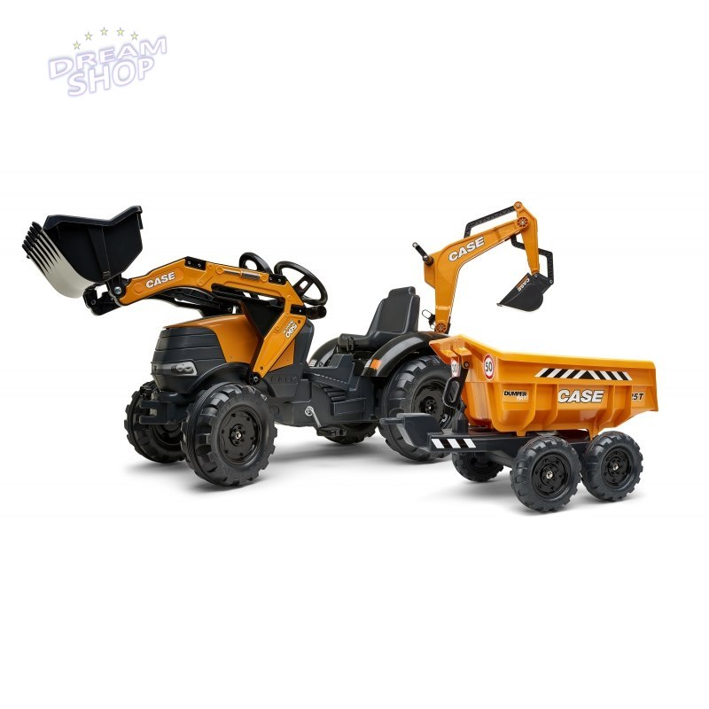 FALK Traktor Case IH Backhoe Pomarańczowy z Przyczepką Ruchoma Łyżka od 3 Lat FALK Traktor Case IH Backhoe Pomarańczowy z Przyczepką Ruchoma Łyżka od 3 Lat