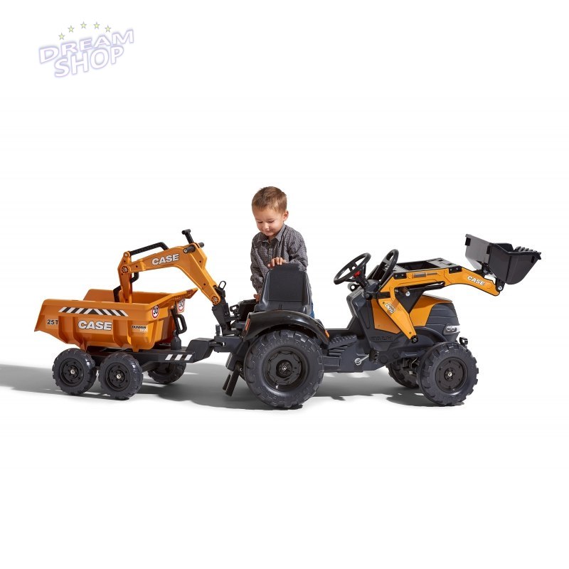 FALK Traktor Case IH Backhoe Pomarańczowy z Przyczepką Ruchoma Łyżka od 3 Lat FALK Traktor Case IH Backhoe Pomarańczowy z Przyczepką Ruchoma Łyżka od 3 Lat