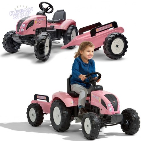 FALK Traktor Pink Country Star na Pedały z Przyczepką od 3 lat FALK Traktor Pink Country Star na Pedały z Przyczepką od 3 lat