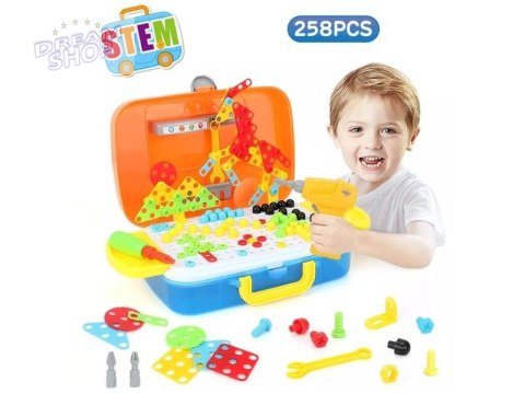 Kreatywna Mozaika W Walizce 258 el. Układanka 3D, Klocki, Wkrętarka Zestaw Konstrukcyjny Kreatywna Mozaika W Walizce 258 el. Układanka 3D, Klocki, Wkrętarka Zestaw Konstrukcyjny