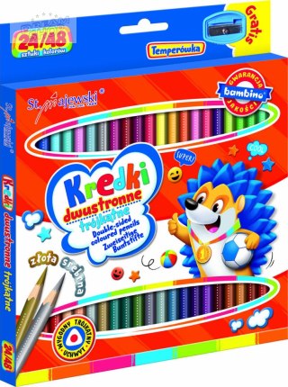 BAMBINO Kredki szkolne trójkątne dwustronne 24/48 kolory + temperówka