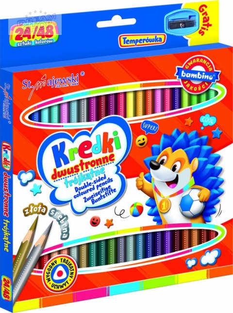 BAMBINO Kredki szkolne trójkątne dwustronne 24/48 kolory + temperówka