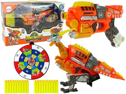 Dinobots 2w1 Dinozaur Pistolet na Strzałki Pomarańczowy Velociraptor Tarcza Dinobots 2w1 Dinozaur Pistolet na Strzałki Pomarańczowy Velociraptor Tarcza