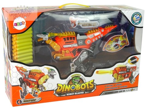 Dinobots 2w1 Dinozaur Pistolet na Strzałki Pomarańczowy Velociraptor Tarcza Dinobots 2w1 Dinozaur Pistolet na Strzałki Pomarańczowy Velociraptor Tarcza