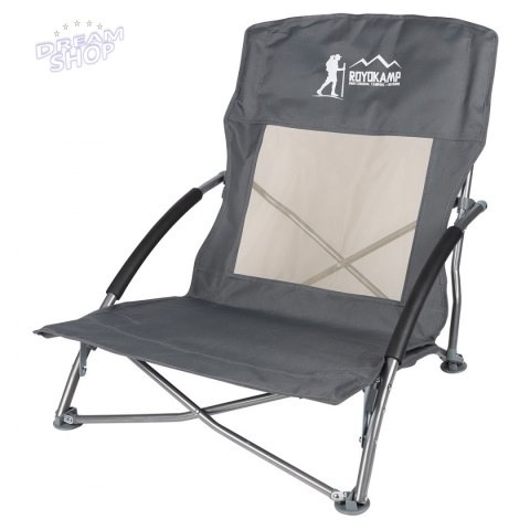 Fotel turystyczno plażowy z podłokietnikami 55x58x64 cm składany szary Fotel turystyczno plażowy z podłokietnikami 55x58x64 cm składany szary