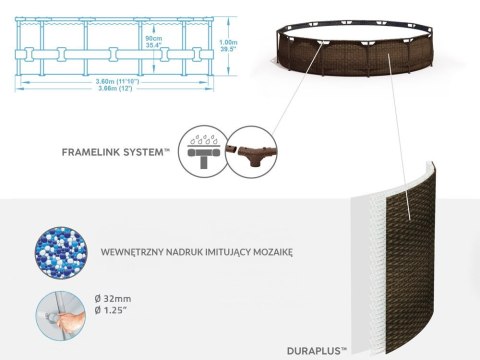 Bestway basen Stelażowy 366x100cm 9w1 rattan 56709
