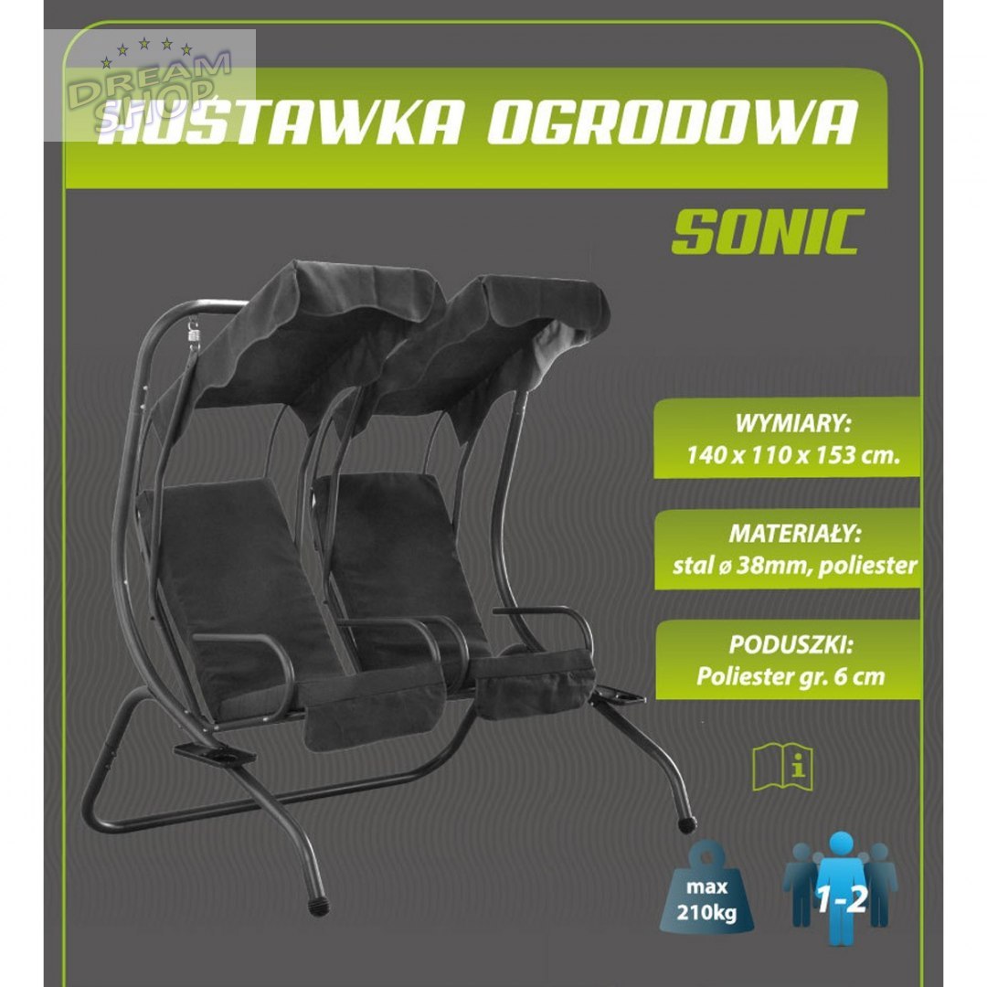 Huśtawka ogrodowo- balkonowa Sonic 2-osobowa ciemno szara Huśtawka ogrodowo- balkonowa Sonic 2-osobowa ciemno szara