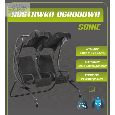 Huśtawka ogrodowo- balkonowa Sonic 2-osobowa ciemno szara Huśtawka ogrodowo- balkonowa Sonic 2-osobowa ciemno szara