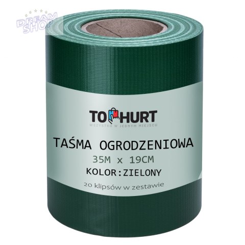 Taśma ogrodzeniowa 19 cm x 35 m zielona Taśma ogrodzeniowa 19 cm x 35 m zielona