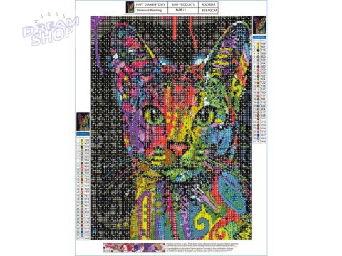 Haft Diamentowy, Obraz, Mozaika Diamentowa Diamond Painting, KOT W KOLORZE 30x40cm Haft Diamentowy, Obraz, Mozaika Diamentowa Diamond Painting, KOT W KOLORZE 30x40cm
