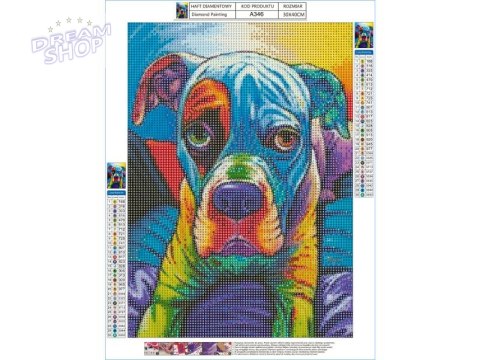 Haft Diamentowy, Obraz, Mozaika Diamentowa Diamond Painting, PIES W KOLORZE 30x40cm Haft Diamentowy, Obraz, Mozaika Diamentowa Diamond Painting, PIES W KOLORZE 30x40cm