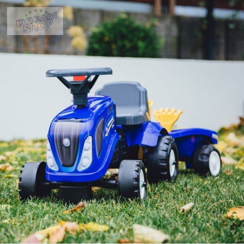 FALK Traktorek Baby New Holland Niebieski z Przyczepką + akc. od 1 roku