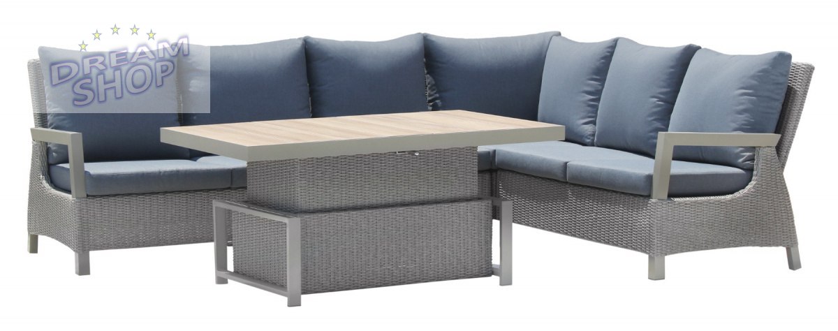 Meble Ogrodowe Rattan Narożniki + Regulowany Stół z Blatem Ceramicznym Beżowy Meble Ogrodowe Rattan Narożniki + Regulowany Stół z Blatem Ceramicznym Beżowy